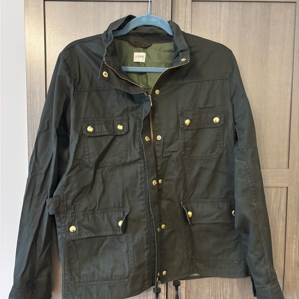 J. Crew Dark Green Utility Jacket with Gold Accents